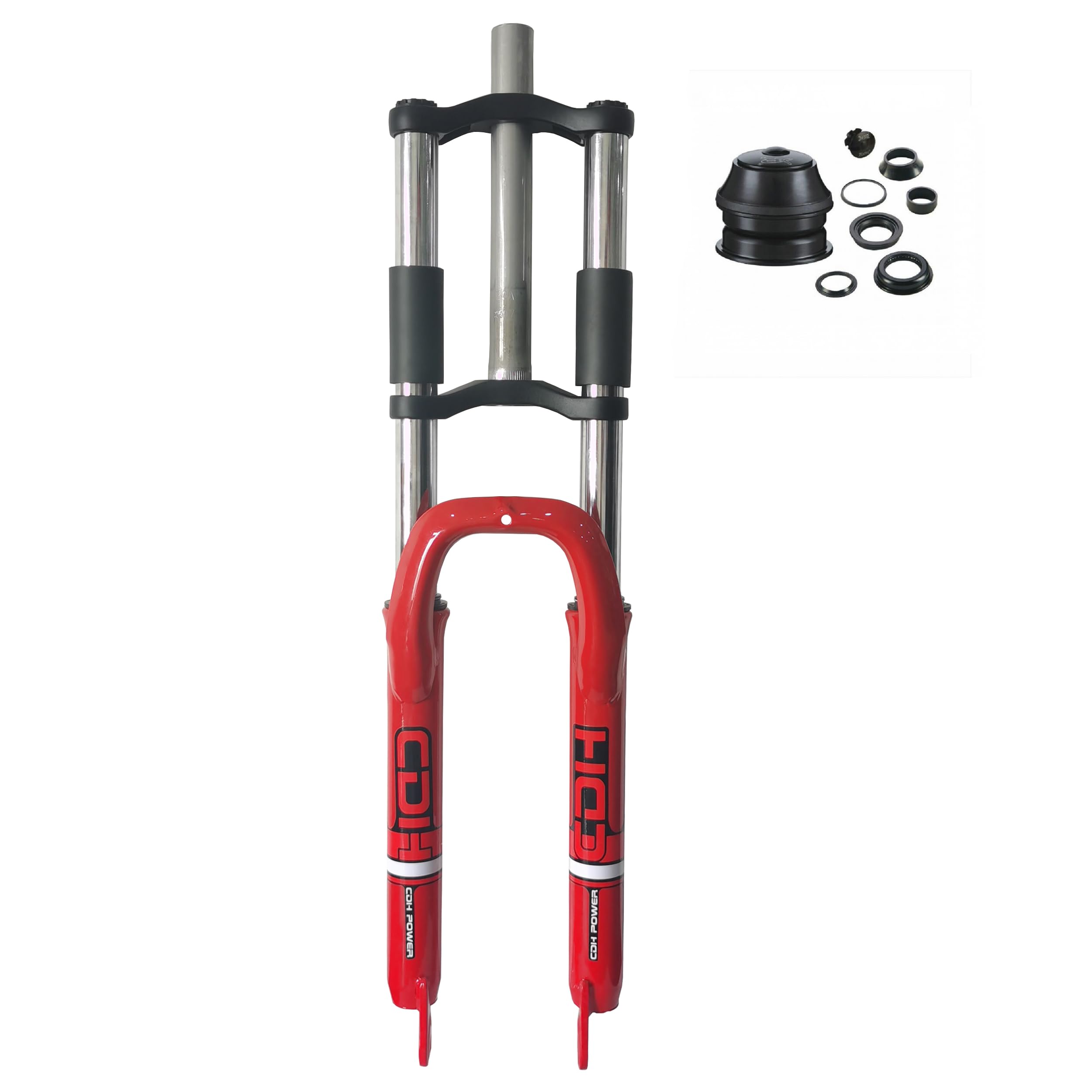 Bike Suspension Fork 26" and 1 1/8" Headset Combo,Disc Brake,Red,Bike Fork/Bicycle Forks