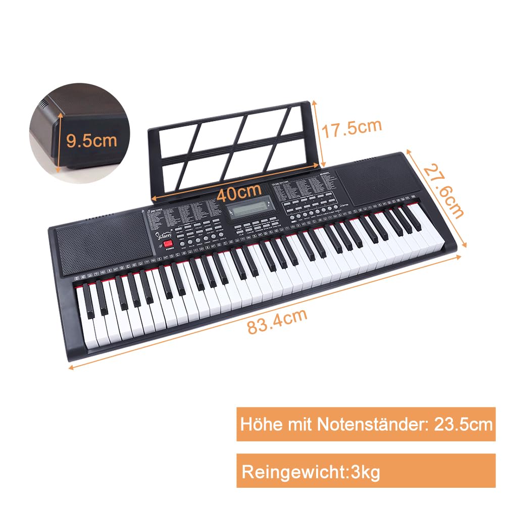 LEADZM 61 Teclas Portátil Teclado Piano, Teclado Piano Digital para Principiantes, con Auriculares, Atril de Partitura, Micrófono, Dos Tipos de Alimentación