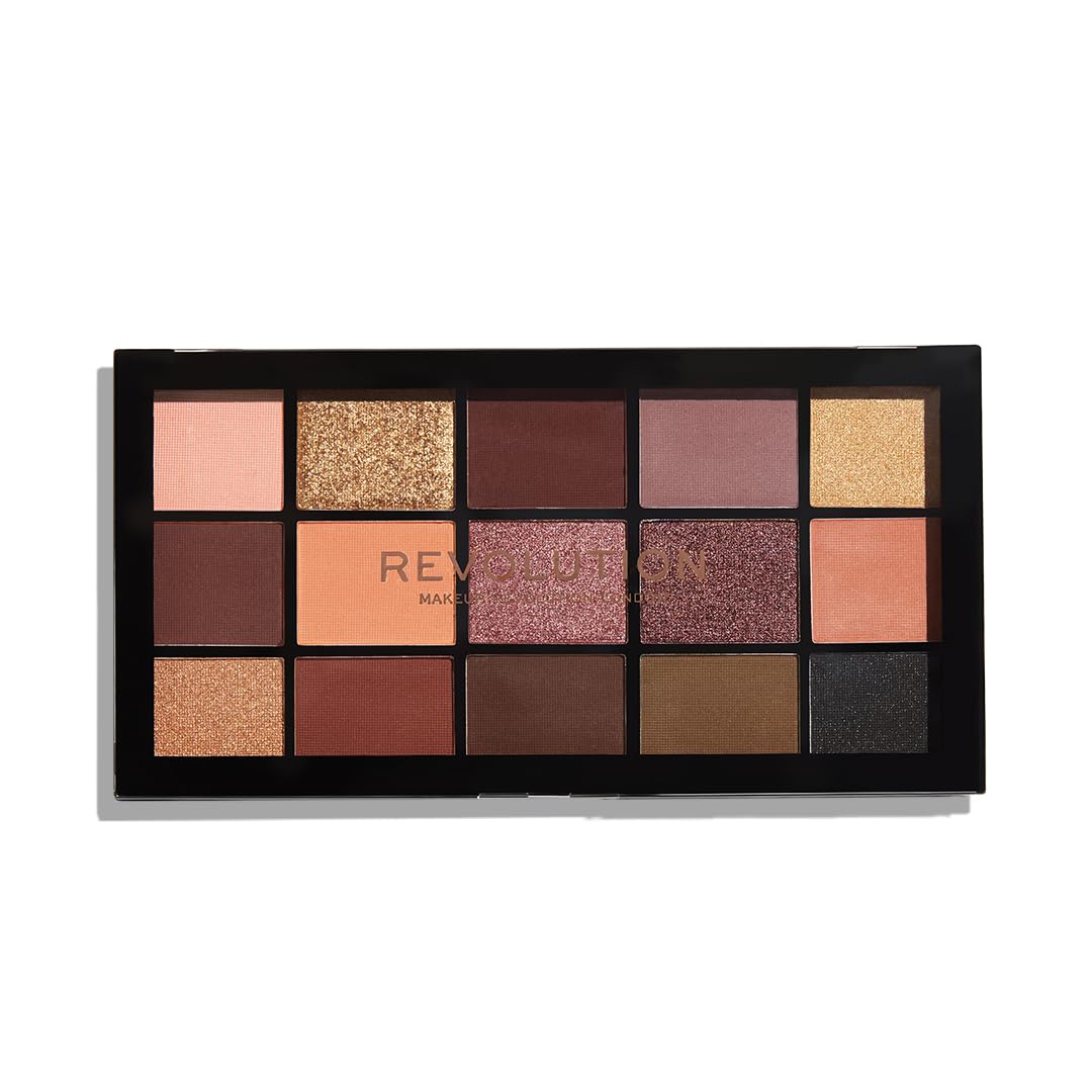 Revolution Reloaded Eyeshadow Palette, Velvet Rose, 15 Shades, 16.5 g