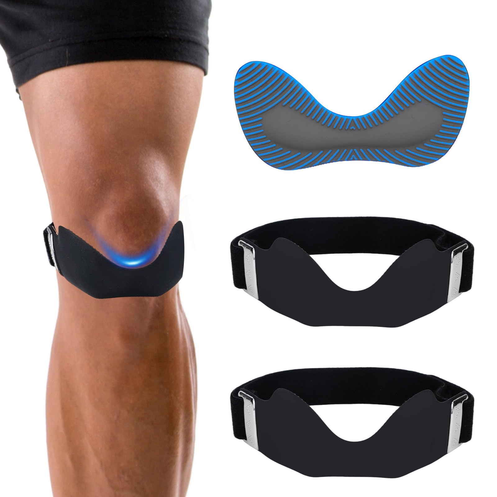 FORTEMOTUS Tutore per Ginocchio Rotuleo Silicone, 2 Pezzi Fascia Ginocchio per Tendinite Della Rotula, Fitness, Sport, Corsa, Azzurro, S&M
