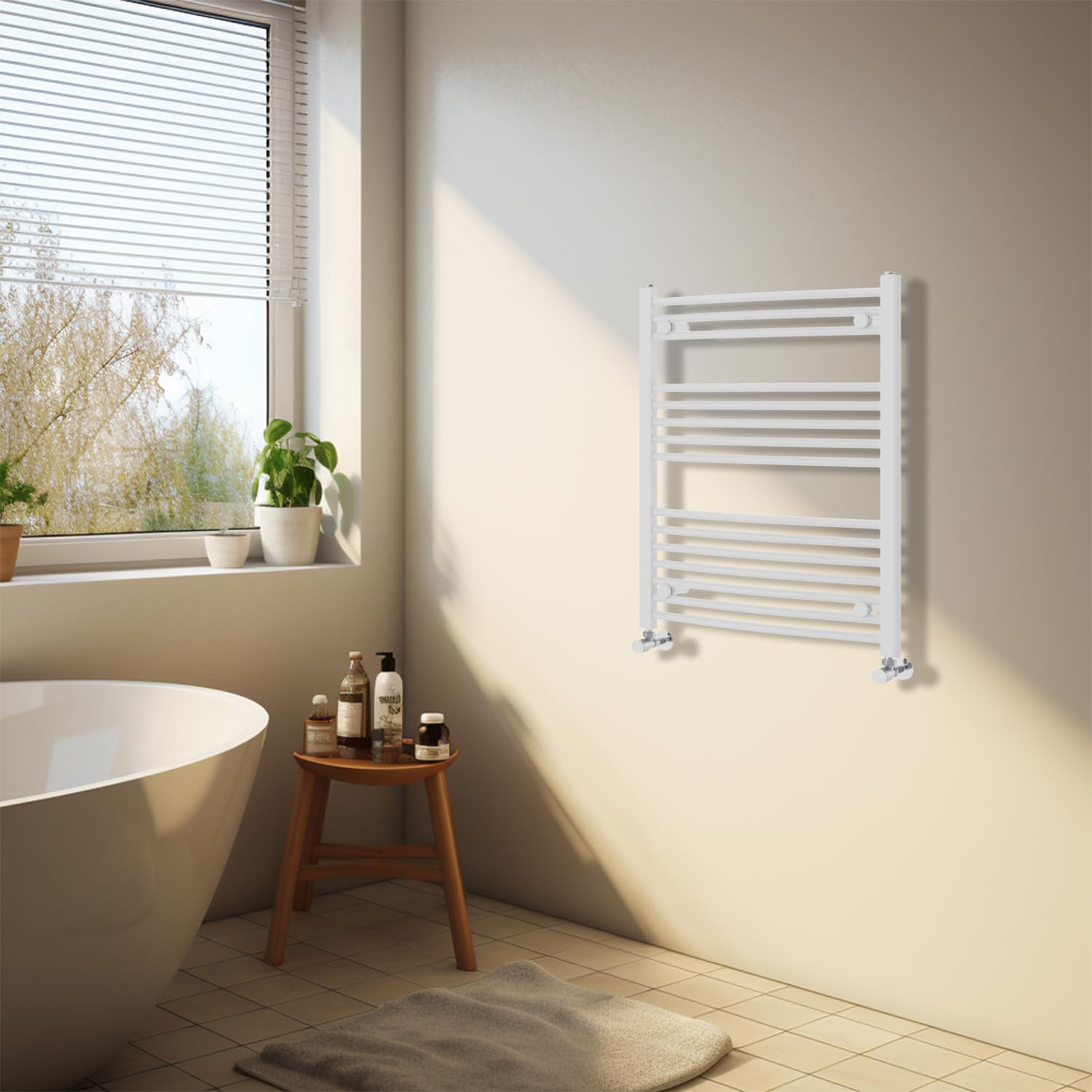 NRG White Heated Towel Rail Curved Designer Bathroom Radiator - 800×600mm