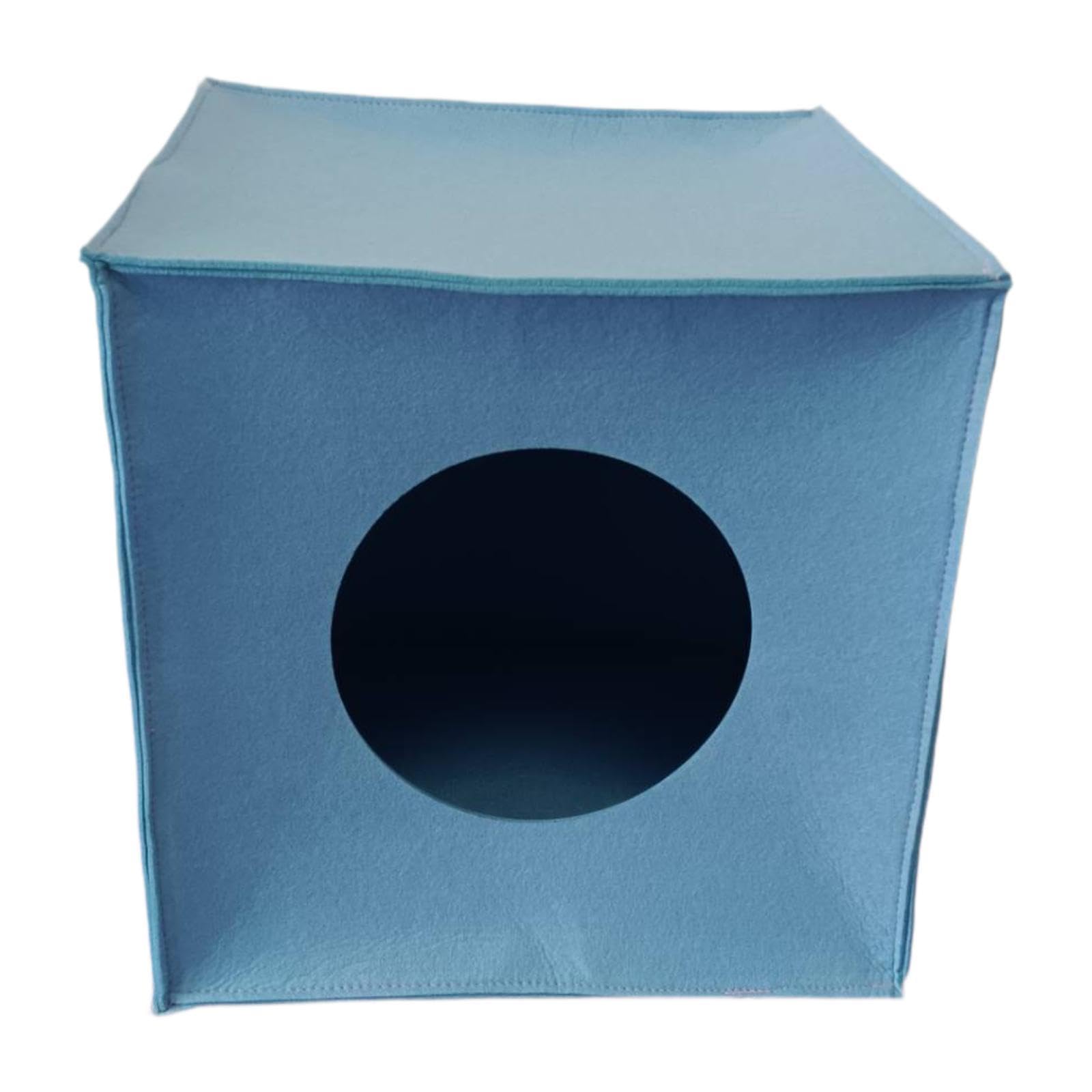Qianly Felt Cat House Felt Cave Cube Bed Sleeping Foldable Cat Cave for Indoor Cats, Cat Sofa Bed Self Warming Cat Hideaway Cat House Cat Kennel for Cats Dog Pomeranian Kitten Puppy, Blue