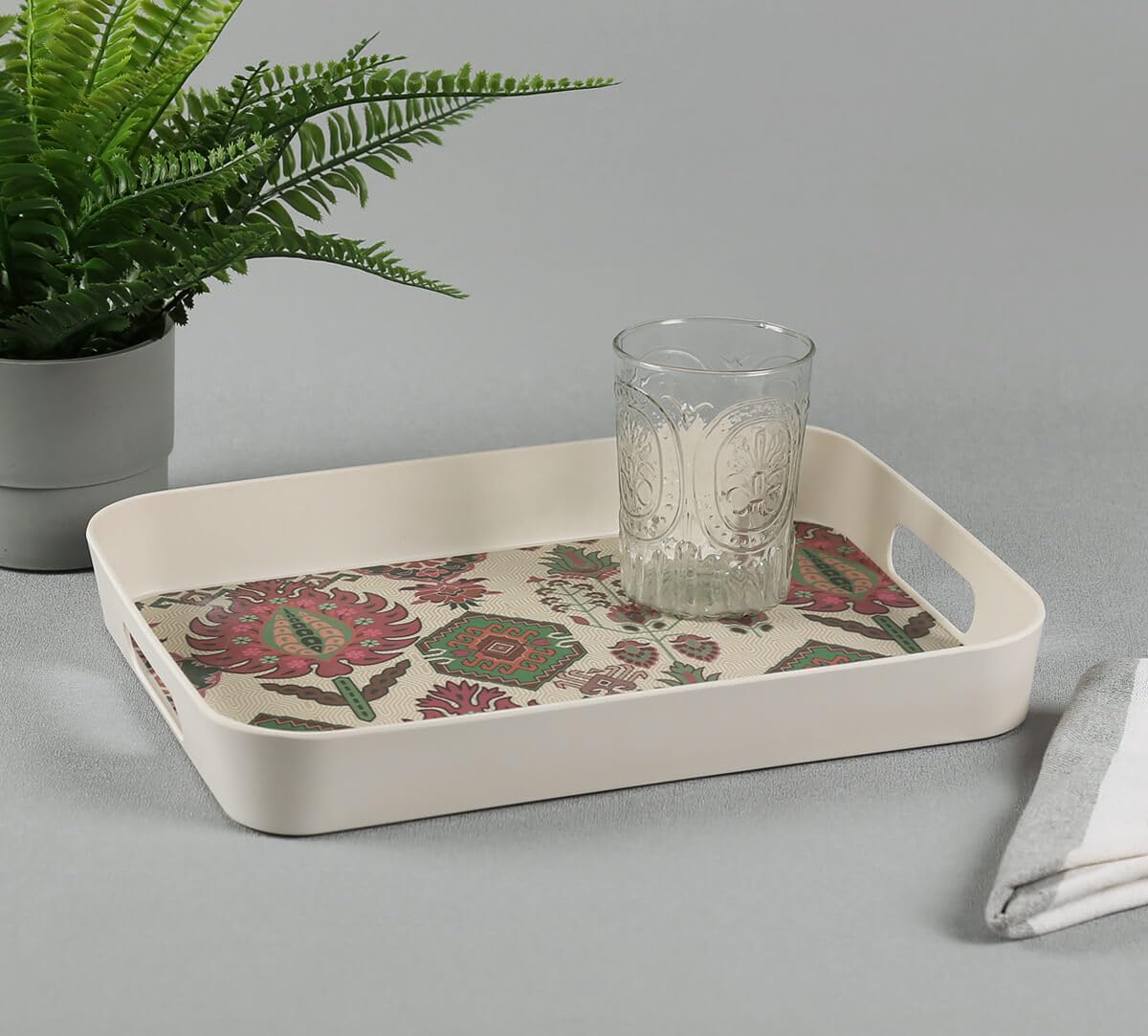 India Circus by Krsnaa Mehta Mystifying Dazzle Rectangle Small Bamboo Serving Tray with Handle | Tea Breakfast Dining Table Organizer Decorative Tray for Home Decor Kitchen | Eco-Friendly | 13 inch