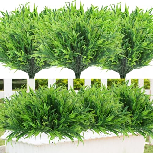 N&T NIETING Plantas artificiales para exteriores, 8 paquetes, plantas artificiales Boston helechos, plantas de plástico verde, resistentes a los rayos UV, resistentes a la intemperie, plantas de