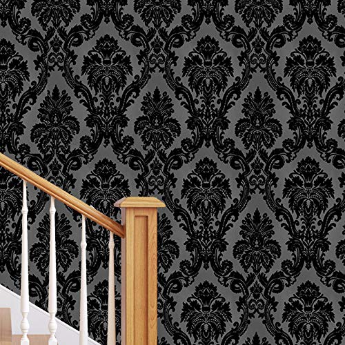 Black Velvet Damask Wallpaper