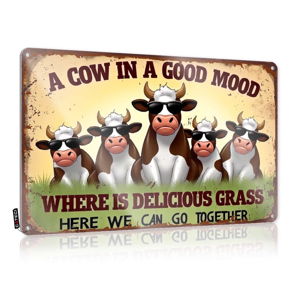 Tinsign, Decor Home Bar Trespassing A Cow In A Good Mood. Where Is Delicious Grass? | Rustic Clean Wall Art(30X40CM)