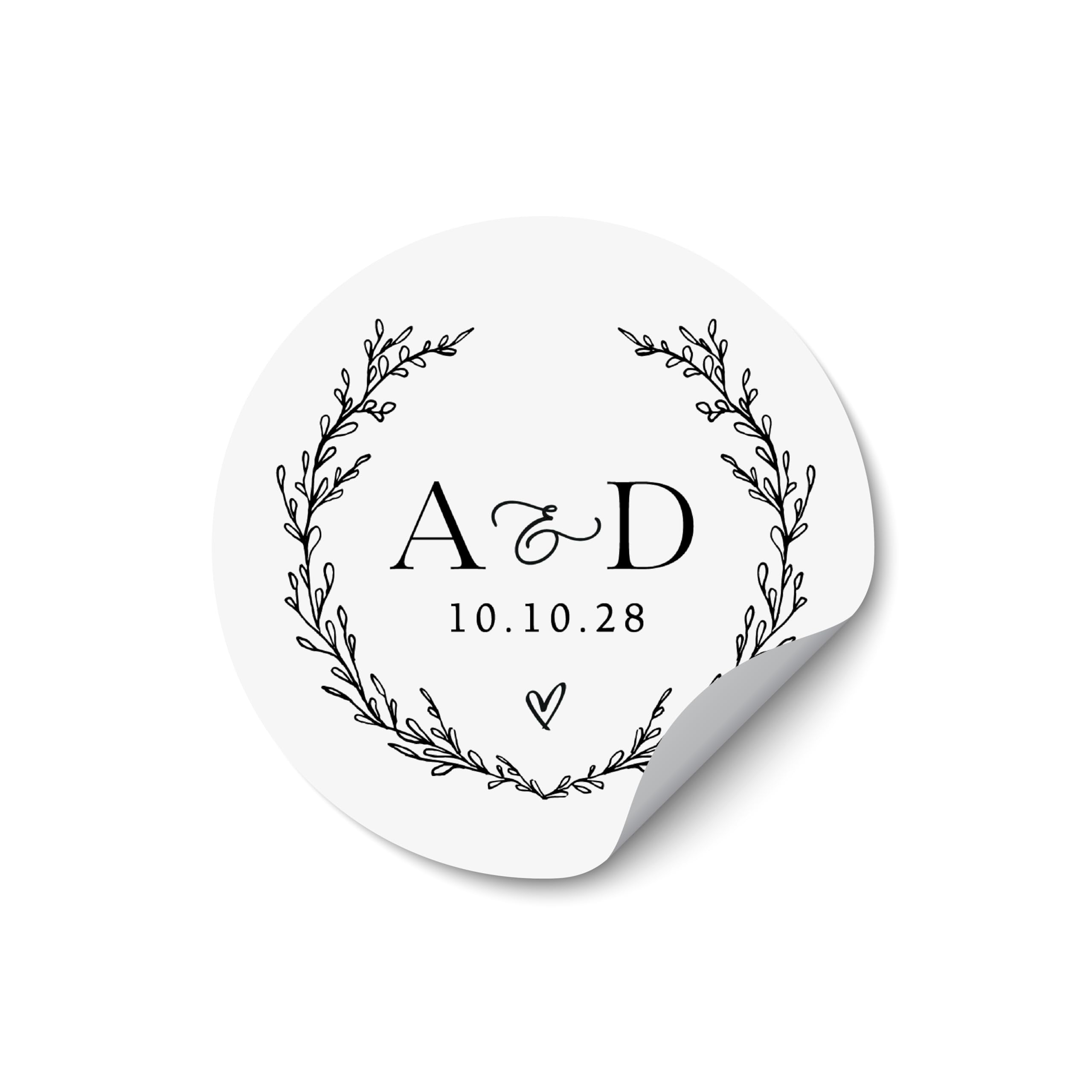 Round Monogram Stickers with Couples Initials and Date, Luxury Wedding Envelope Seal Labels, Monogram Stickers for Gifts - RW10