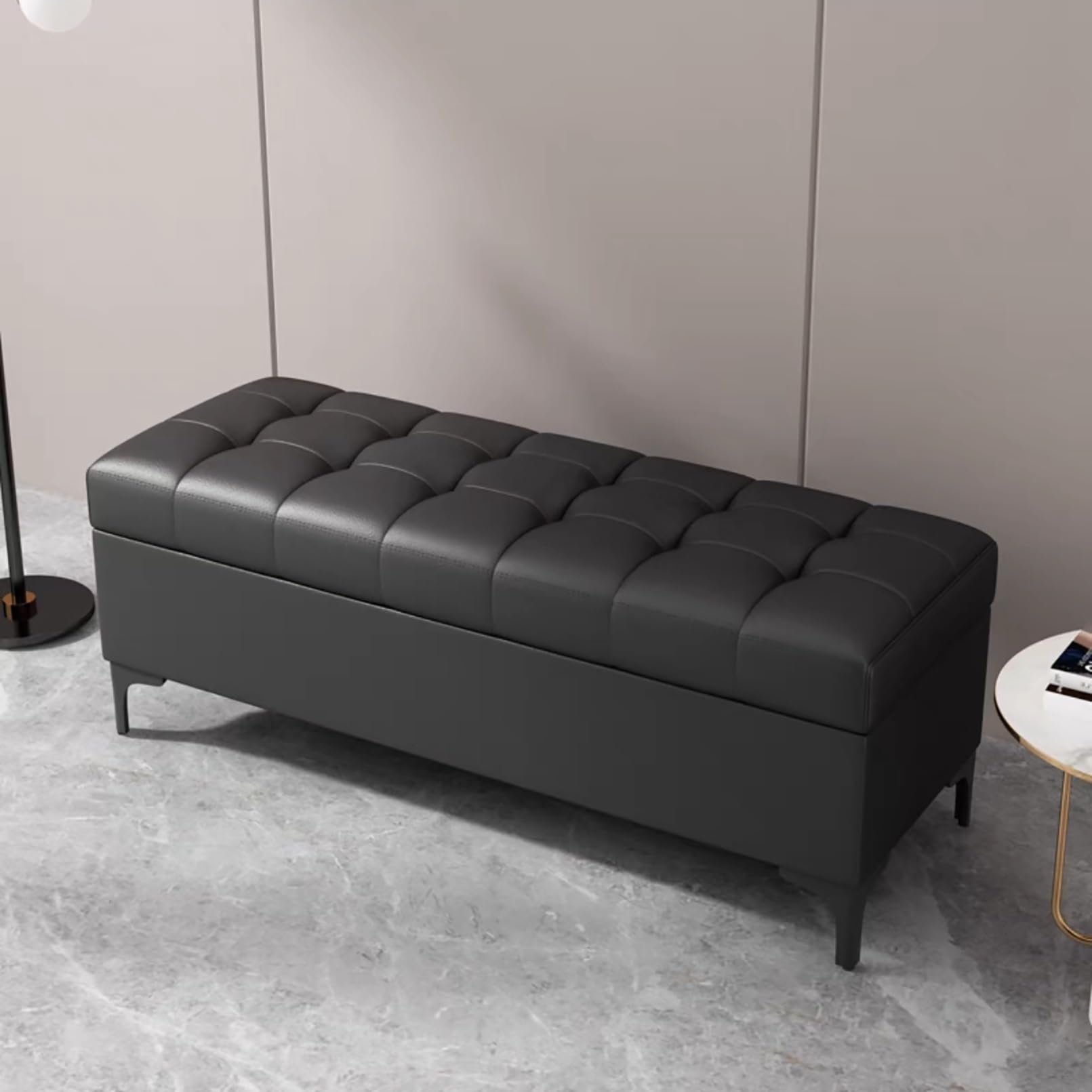 ZHANGshouf Rectangle Upholstered Ottoman Storage Bench with Seating End of Bed Storage for Bedroom Living Room & Entryway - Black 130x40x43cm