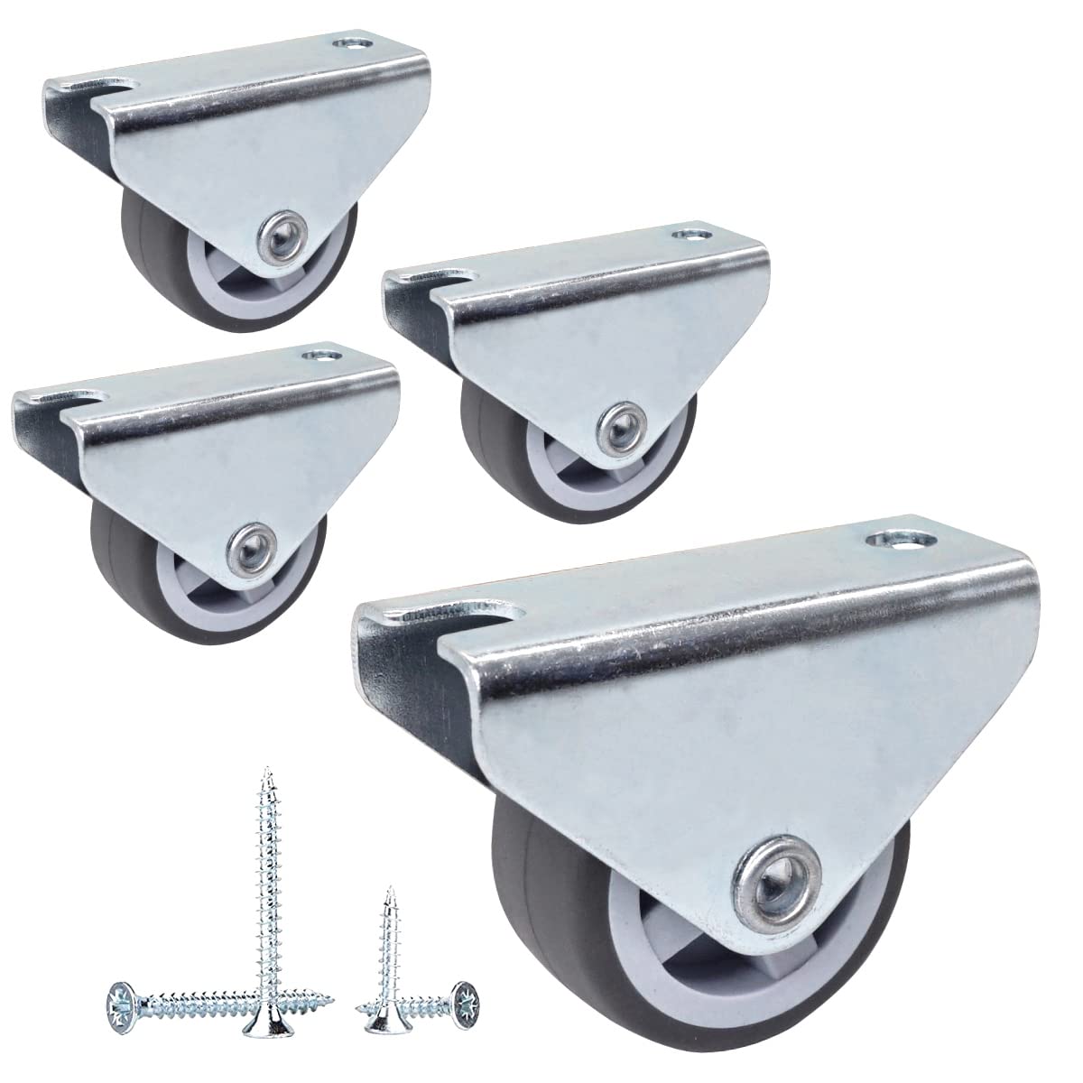SKIR'CO (Pack of 4 pcs) Small 30 mm Furniture Castors, Rubber Wheels, Non-Swivel, Fixed Casters, One-Way Direction, Screws Included (4)