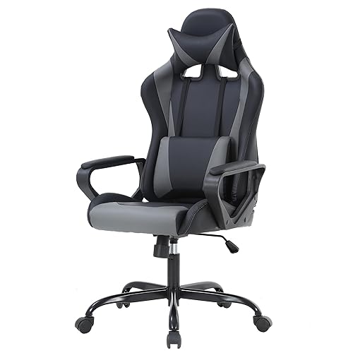 PayLessHere Ergonomic Racing Desk Chair Gaming Chair Computer Chair with Armrests 360° Swivel & Caster Pu Desk Task Chair Executive Headrest Lumbar Support for Back Pain Women Men and Adults (Grey) - Grey