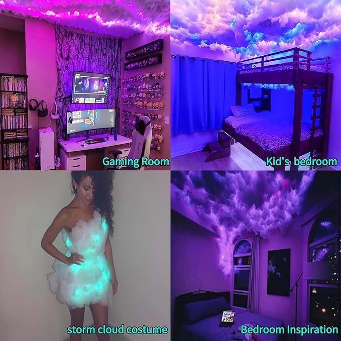 Image of Cloud LED Lights for Ceiling. 3D Thunder Clouds Light Music Sync LED Storm Kits with Multicolor Changing Strip. Thundercloud for Gaming Room & Basement decor 16 Ft