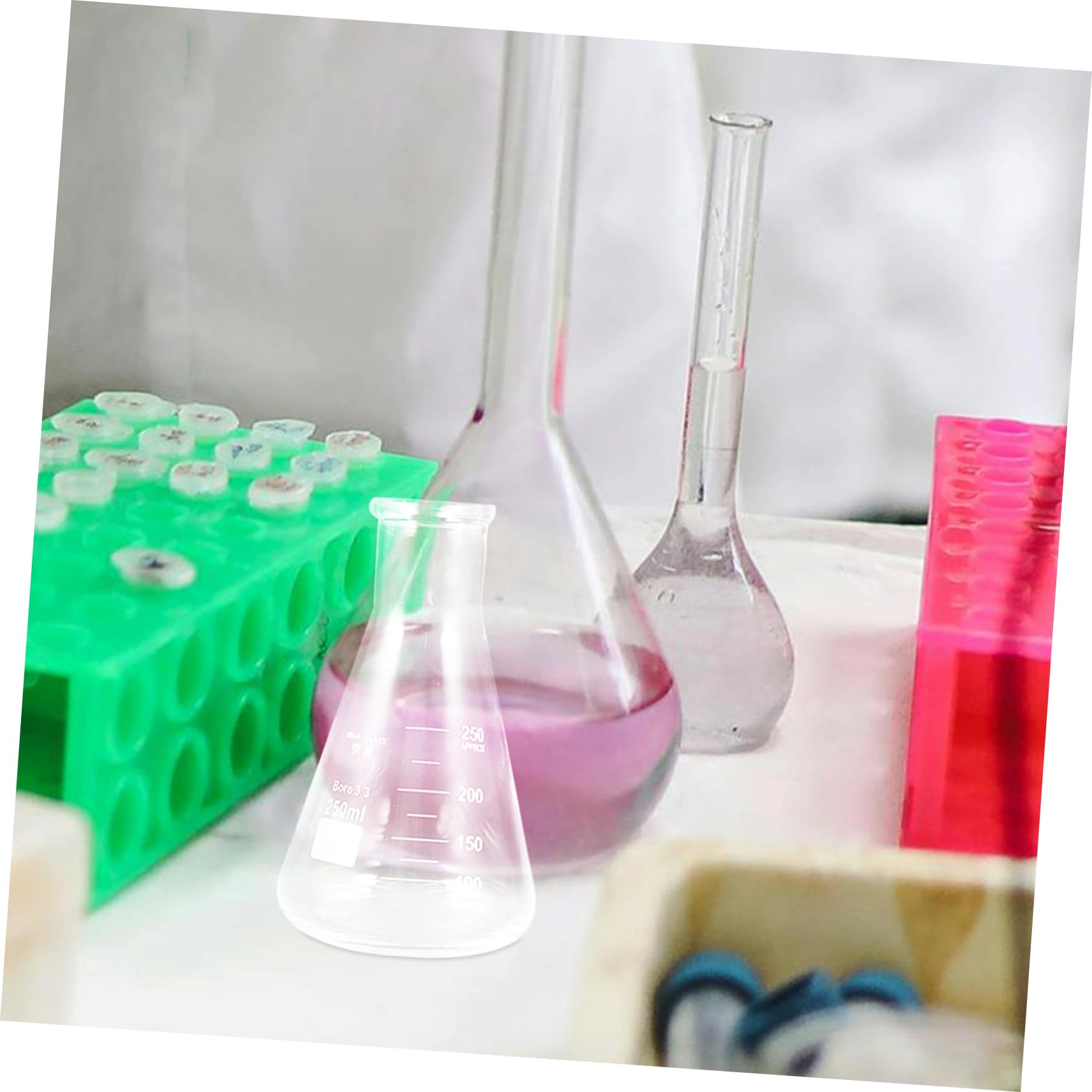 ibasenice Glass Erlenmeyer Flask- 4 Szt. Laboratoryjne Kolba Wrzące/Płaski Dół Borokrzewnikowy Szklany Sprzęt Kolby Laboratoryjnej/Dla Studentów Laboratoryjnych Zasobów Edukacyjnych (250