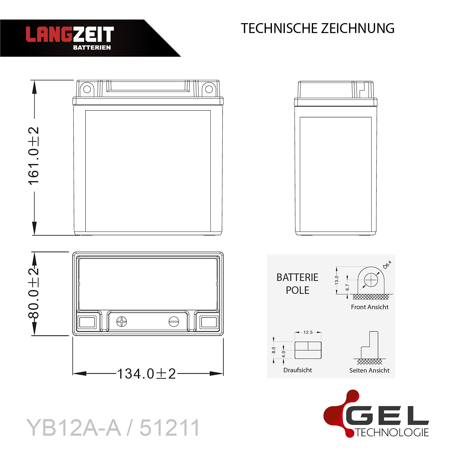 LANGZEIT YB12A-A batteria moto 12V 12Ah GEL 51211 YB12A-B CB12A-A scooter senza manutenzione