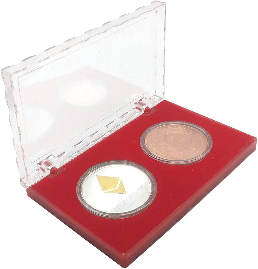 Acrylic Cases Double Coin Holder Display Case for 1.57in/4cm Commemorative Coins Collectors Gift Box (Red)