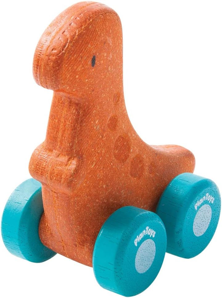 PlanToys Dino Car Tyrannosaurus Rex T-Rex Push & Pull Toy (5692) | Sustainably Made from Rubberwood and Non-Toxic Paints and Dyes | Eco-Friendly PlanWood