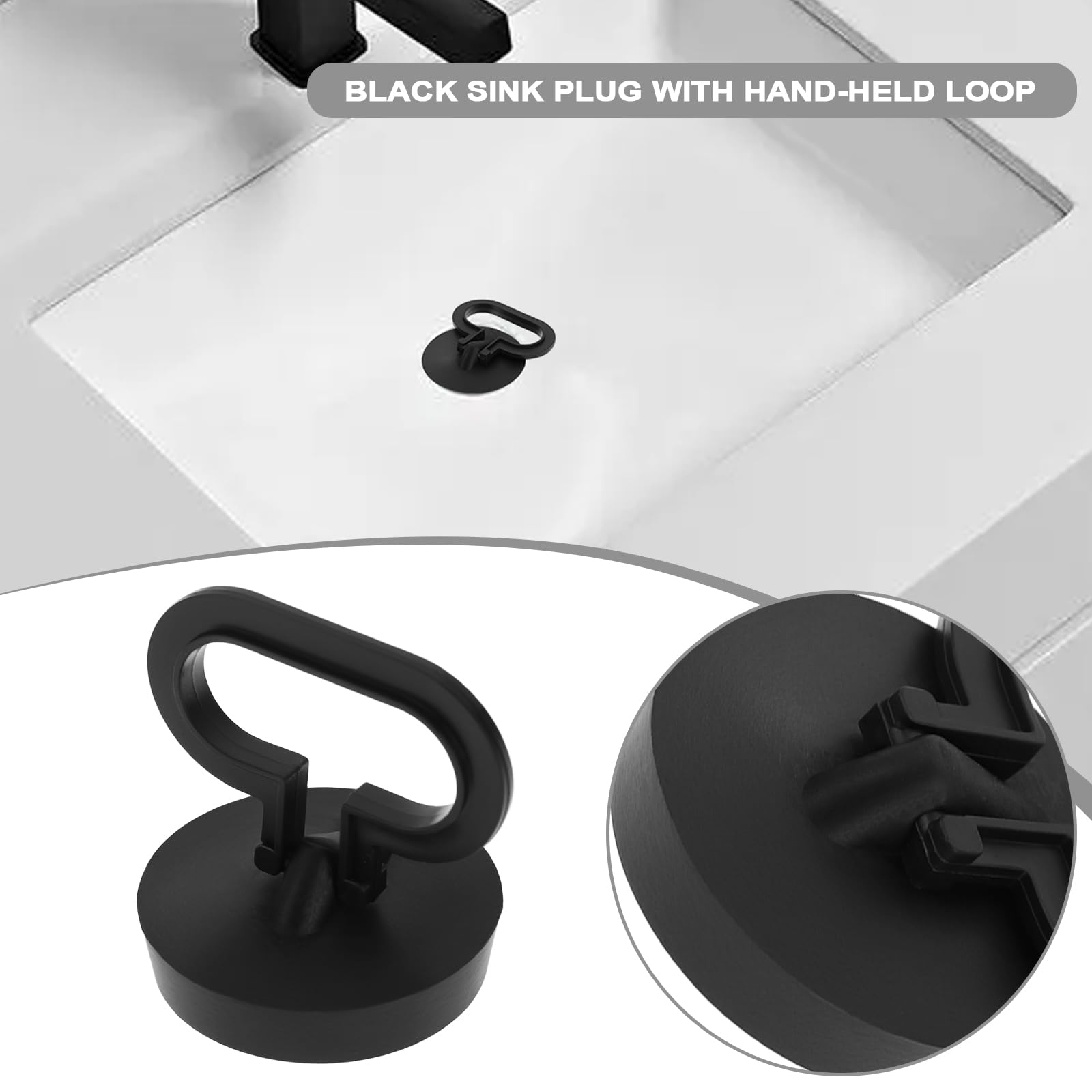 EMSea 4pcs Black Plastic Sink Plug with Handle, Drain Plug Diameter 37mm, Top Diameter 40mm, Suitable for Kitchen Bathtub - Image 2