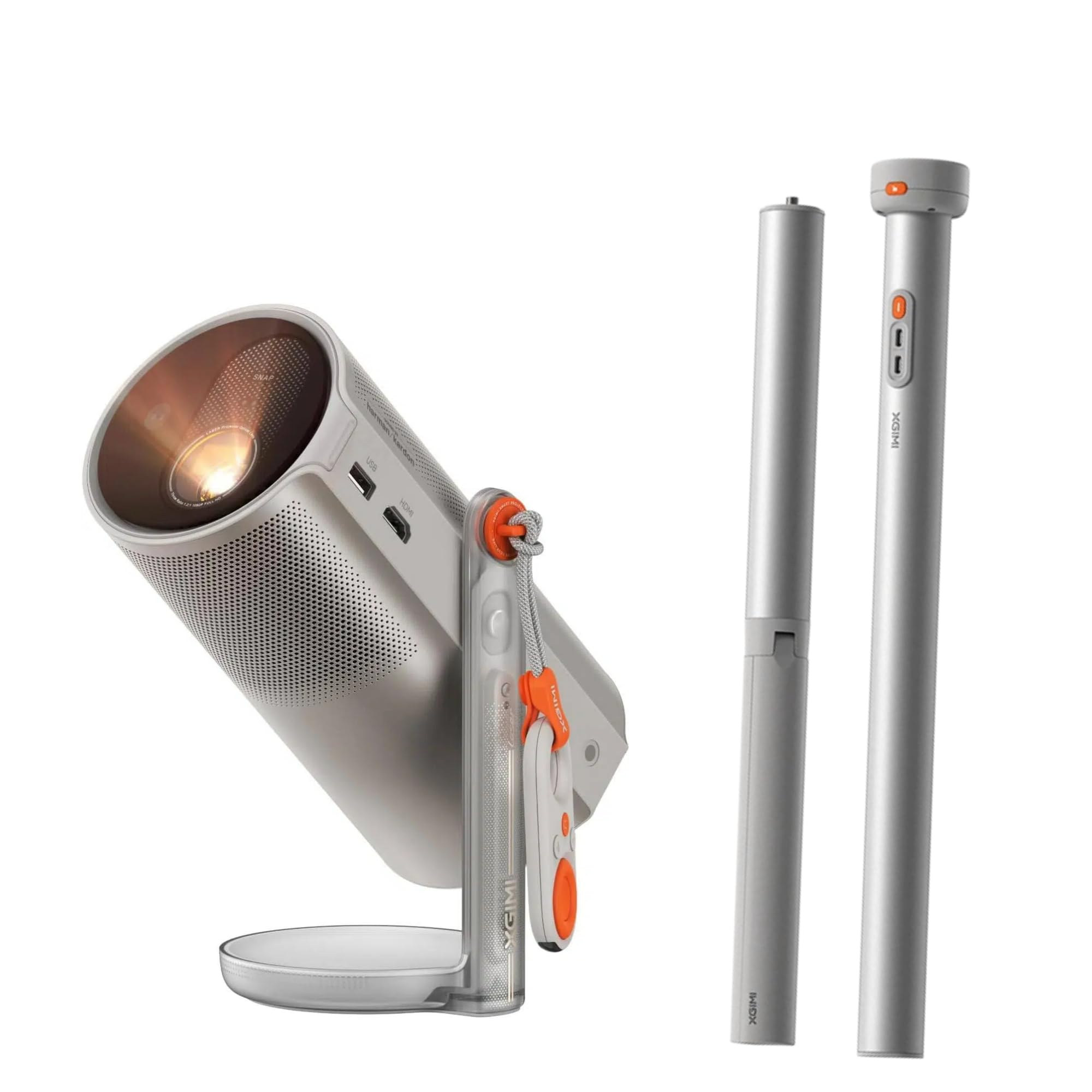 XGIMI MoGo 4 Laser Proyector Portátil con Soporte PowerBase, Autonomía de 5h, Google TV con Netflix Oficial, Soporte 360°, 550 Lúmenes ISO, Altavoces Harman Kardon de 12 W