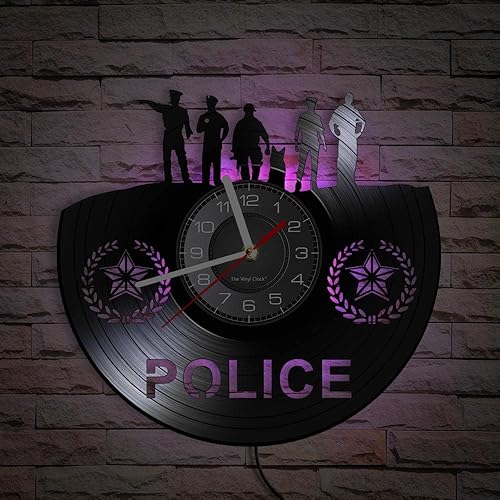 Timethink Reloj de pared LED de policía de 12 pulgadas con 7 modos luminosos, cuarzo silencioso sin tictac, reloj de pared moderno para estación de
