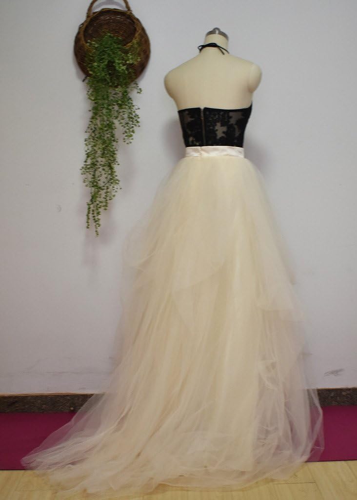 Champagne Short Train Tutu Skirt with Ruffling in Back Flowy Bridal Skirt