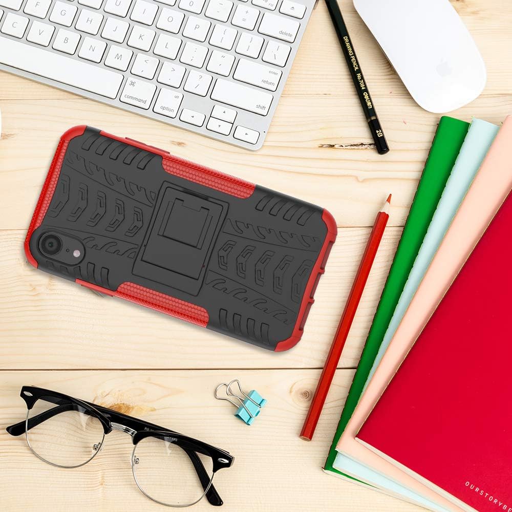 ALDHOFA Case for iPhone X,iPhone Xs case,Heavy Duty Shock Proof Protective Phone Case,Dual Layer Hybrid Cover with Kickstand for iPhone X/Xs-Red