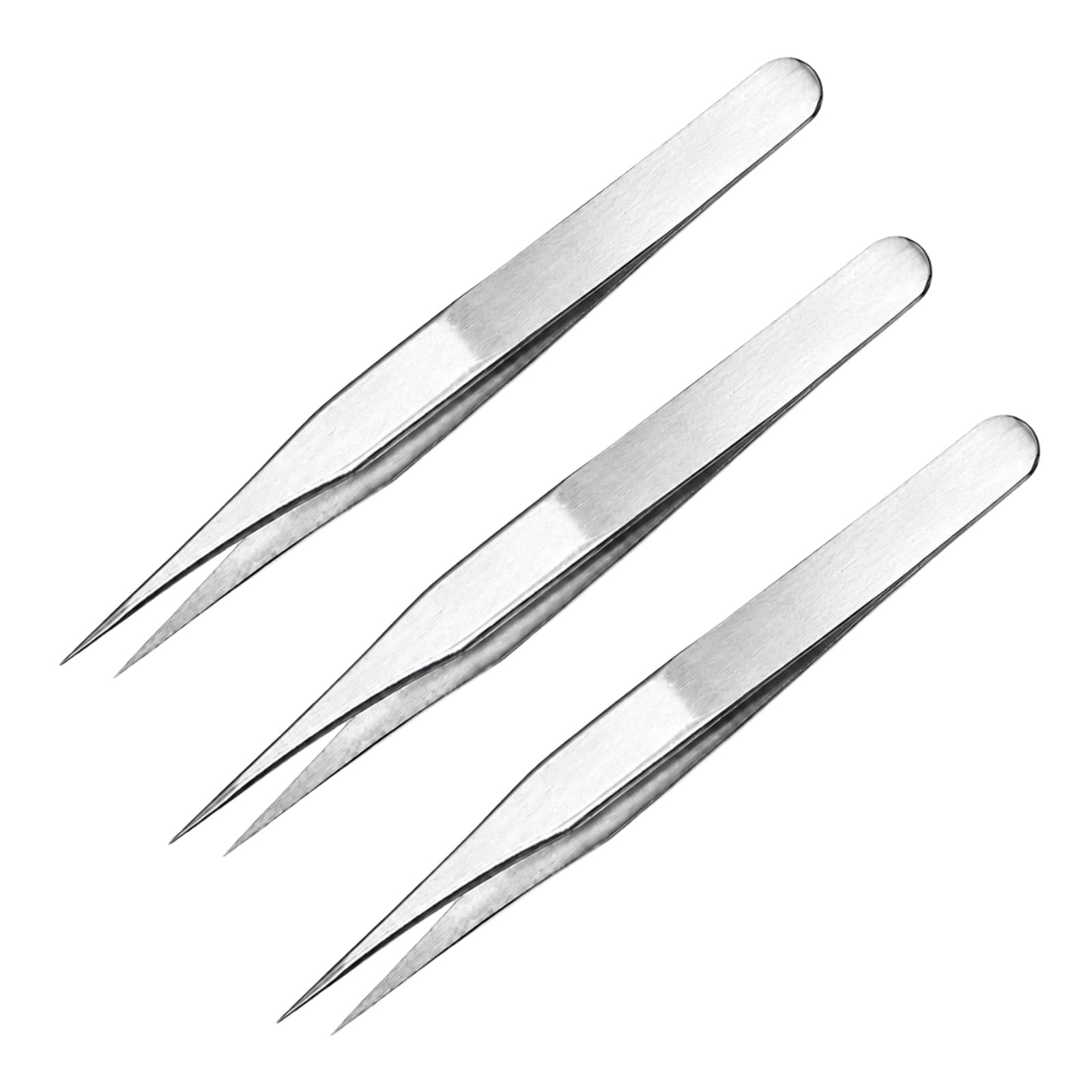 Tinminx 3 Pcs Precision Craft Tweezers, 4.7 Inch Stainless Steel Needle Nose Set with Fine Point Non Serrated Tips for Sewing, Beading, Jewellery, Vinyl Weeding and DIY