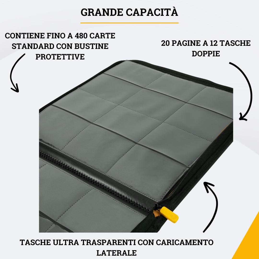Card Guardian - Raccoglitore premium a 12 tasche con cerniera per 480 carte collezionabili TCG compatibile raccoglitore di carte per Yugioh Cards MTG (Nero)