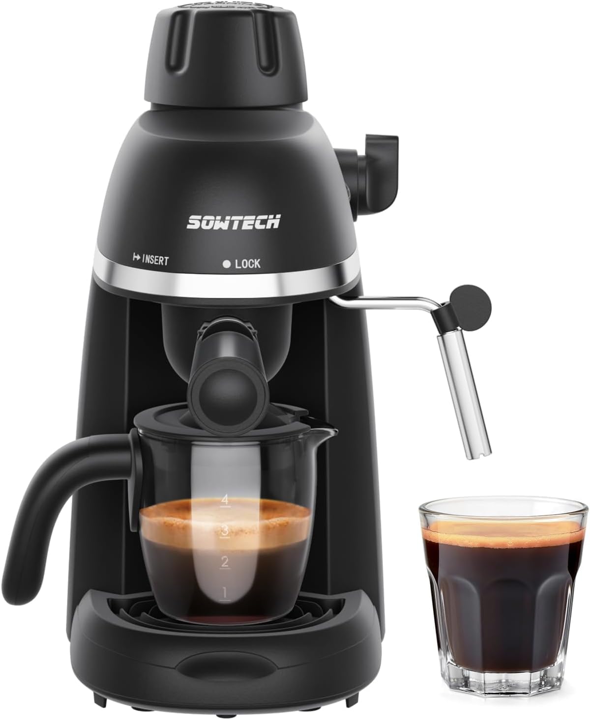 Coffee Machine, 3.5 Bar Espresso Cappuccino Machine with Milk Frother, 1-4 Cup Portable Coffee Maker for Latte, Cappuccino, 800W, Black