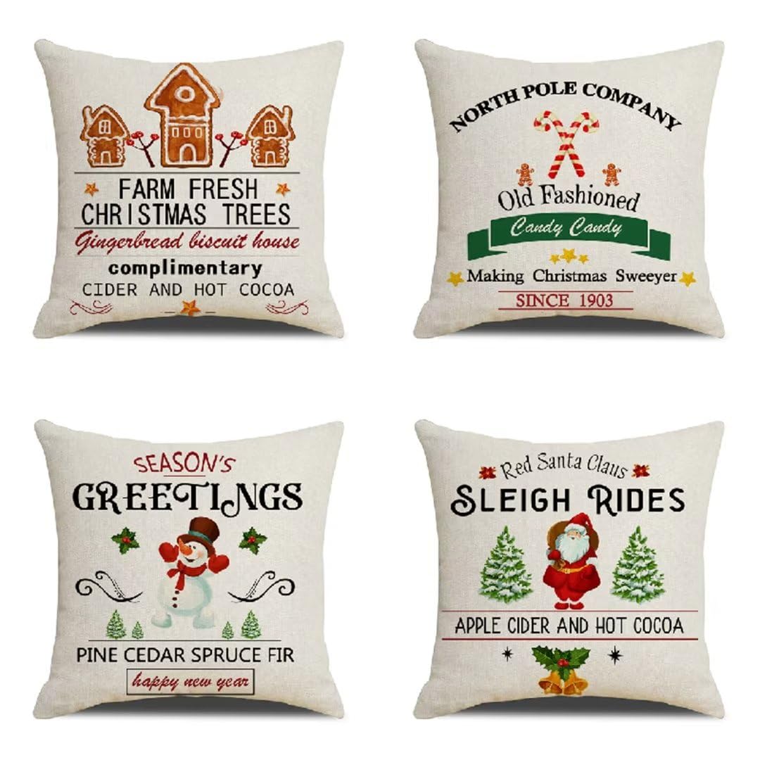 Funda de Almohada 50x50 cm Navidad Fundas Cojines Sofa Juego de 4 Funda Cojin Super Suave Almohadones Cojín, Árboles Funda Cojines Cama con Cremallera Oculta Cojines Grandes para Sofá Dormitorio R369
