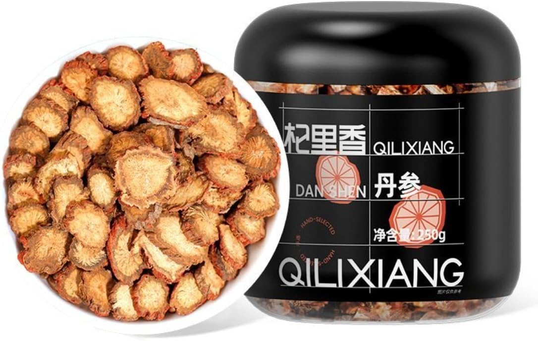 Dried DanShen (Red Sage Root) Slices | 250g Jar,| Traditionally Sun-Dried, Suitable for Brewing Tea, Decoction or Culinary Use