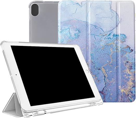 Amazon Co Jp Ipad Air5 ケース ペン収納 クリア 軽量 薄型 かわいい Ipad Air5 ケース おしゃれ 水彩柄 背面透明 耐衝撃 三折式 スタンド オートスリープ機能 Ipad Air4 5対応 ブルー パソコン 周辺機器