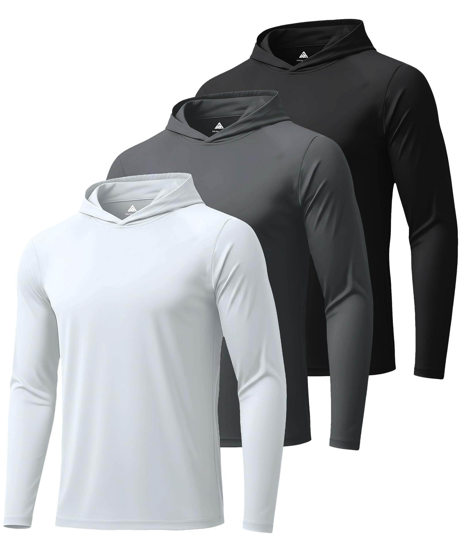 ZITY 3 Pack Men's Sun Protection Hoodie Shirt Fishing Shirts for Men UPF 50+ Long Sleeve Shirt Lightweight Rash Guard