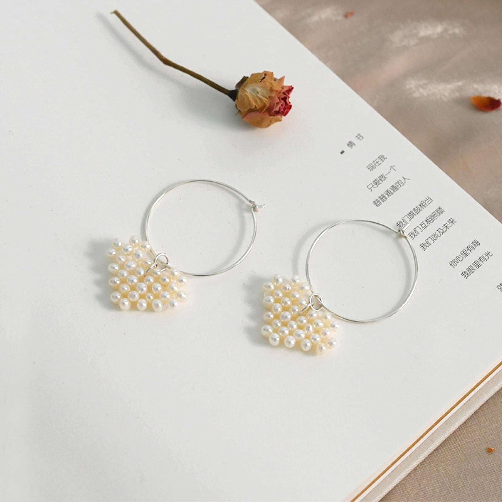 SALAN Orecchini A Cerchio di Perle d'Acqua Dolce Naturali 925 Gioielli A Cuore in Argento Sterling per Le Donne Regalo di Nozze Nuovo