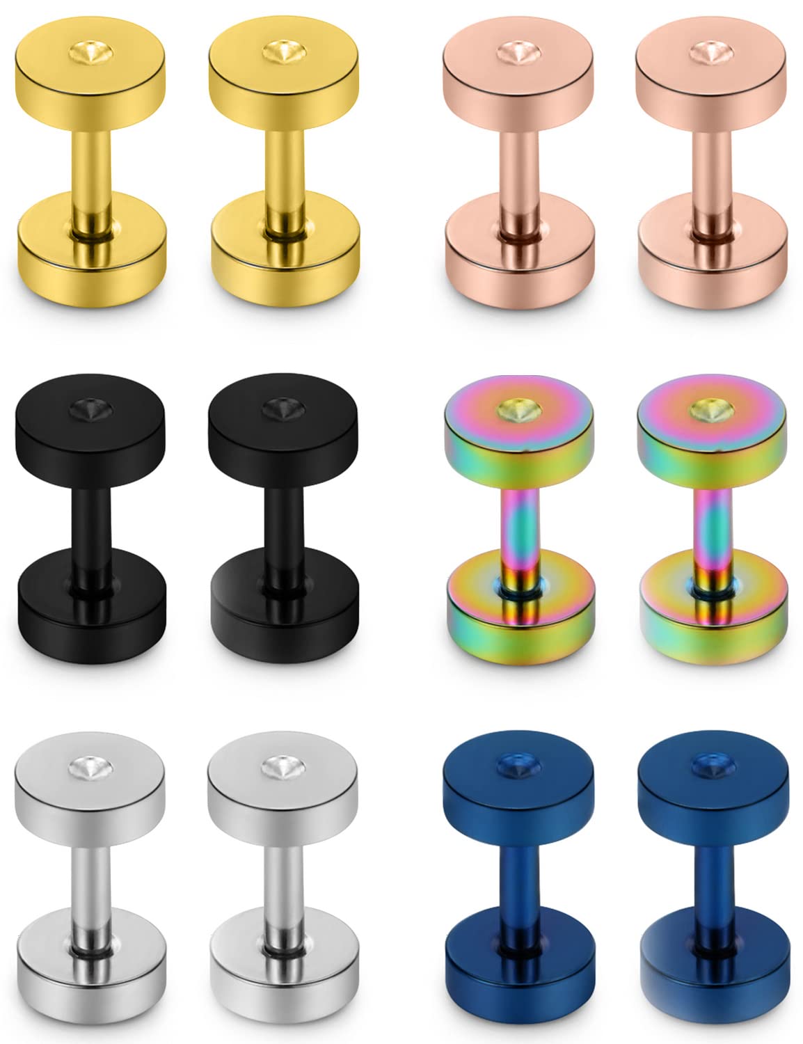 Vsnnsns 14G 12G 8G 6G 4G 2G 0G 00G Stainless Steel Ear Tunnels Screw Fit Ear Plugs Tunnels Gauges Set 1.6MM 2MM 3MM 4MM 5MM 6MM 8MM 10MM