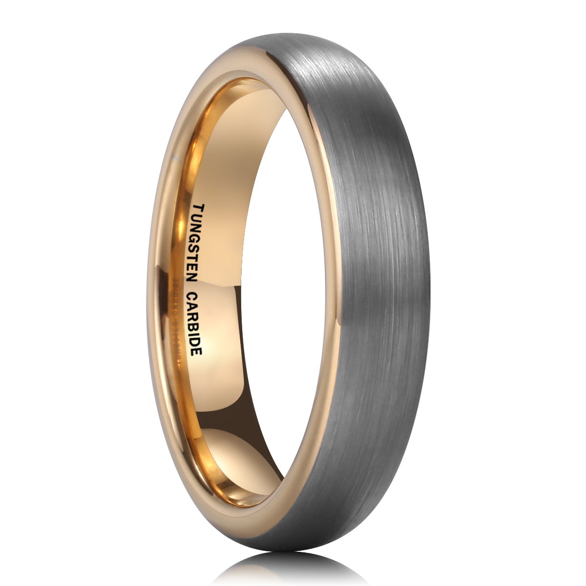 18K Gold Plated 4mm Tungsten Carbide Ring Wedding Engagement Band Brushed Domed for Women Comfort Fit(4)
