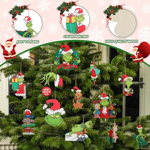 Fabelly 24PCS Christmas Tree Decorations, Christmas Tree Ornaments - Cute Wooden Hanging Ornaments for Christmas Tree - Christmas Decor Indoors Home Party - Image 4
