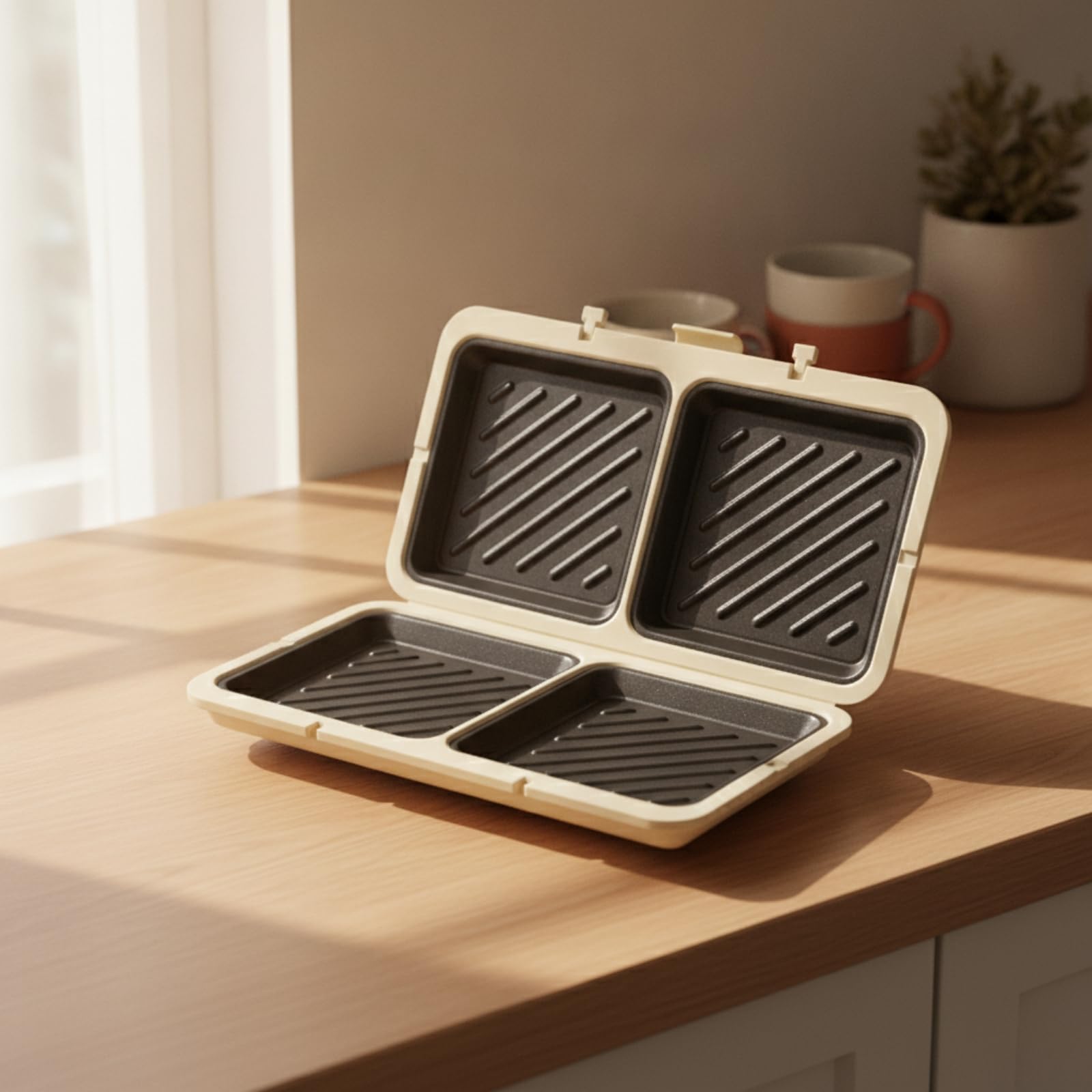 Tostiera a Libro Antiaderente Sandwich Maker Doppio Scomparto Tostapane per Famiglie, Studenti, Campeggio, Nero