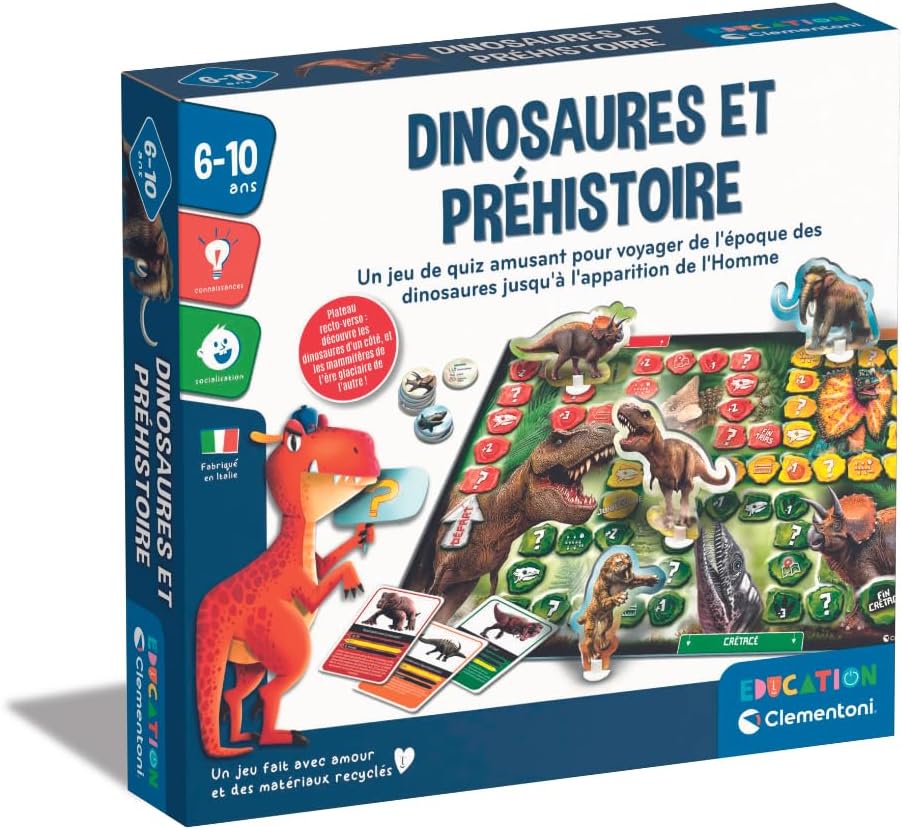 Clementoni | Dinosaurs & Prehistory | Contains 1 Board, 4 Pawns, 1 Roulette, 50 Cards and 36 Tokens. | 6 Years | 52799
