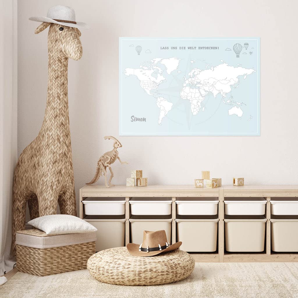 LANA KK - Weltkarte für Kinder zum ausmalen – Premium Poster, weiss Erde, Welt, Globus in 100 x 70 cm