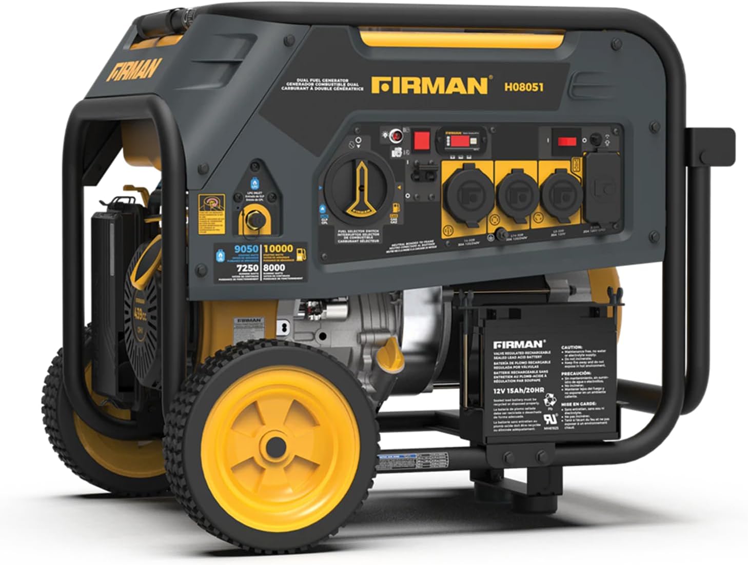 FIRMAN H08051 Dual Fuel Portable Generator, 8000W Running 10000W Starting Power, Electric Start Generator, Gasoline Propane Powered, 120V 240V Output, Home Backup Power, RV, Jobsite, Emergency Use