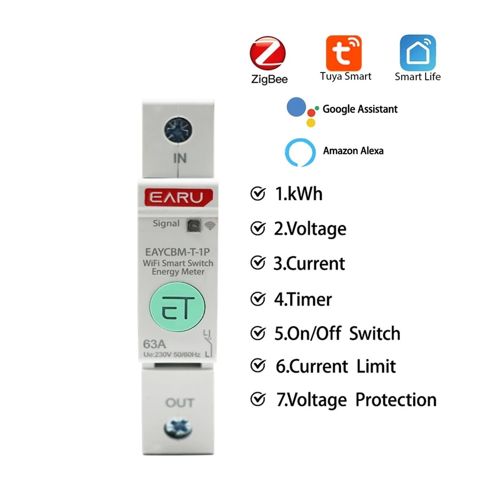 Wyłącznik licznika zużycia energii 1P, przełącznik przekaźnika czasu, ochrona przed wyciekiem (40A, WiFi)