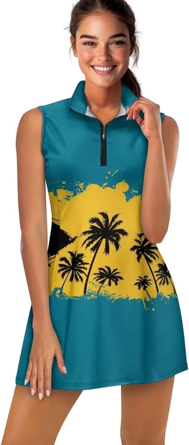 Sleeveless Golf Dress for Women Half Zip Polo Dress Suitable for Golf Tennis Pickleball Padel Courses Athletic Wear