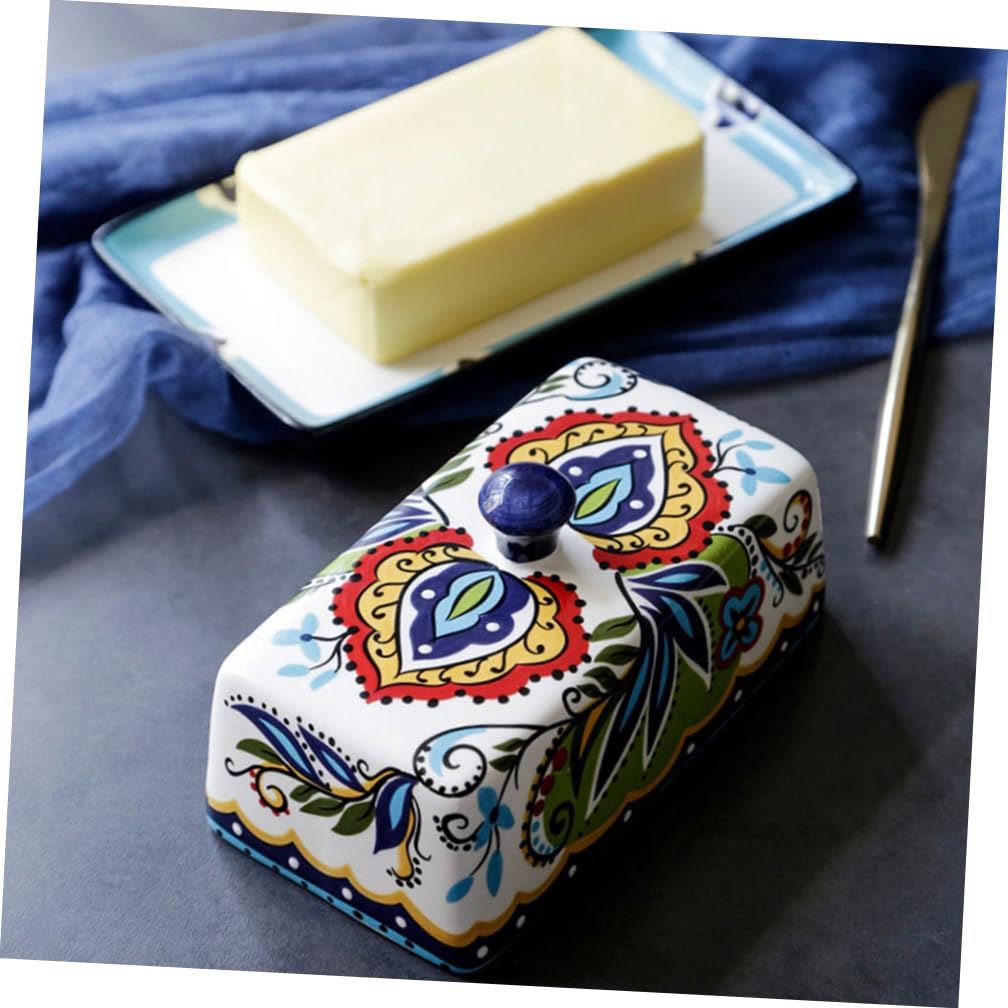 Beurrier en Céramique Vintage Rectangulaire Étroit 250g Couvercle