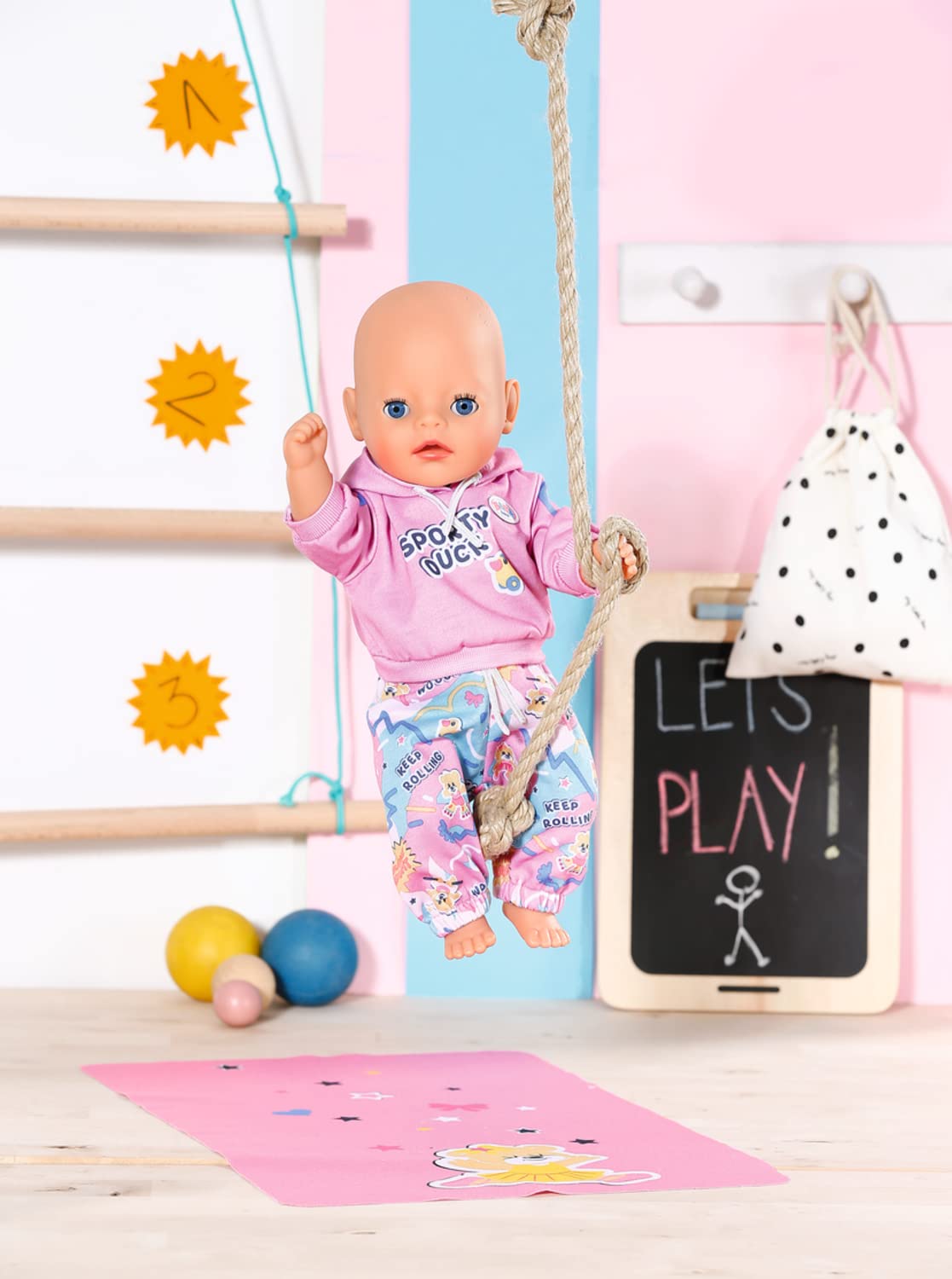 BABY born Kindergarten Gym Outfit, To Fit 36cm Dolls, Includes Hoody, Trousers, & Gymnastics Mat, Easy for Small Hands - Image 4