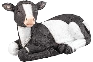 UOOYOO Resin Cow Figurine for Outdoor Lawn Decor