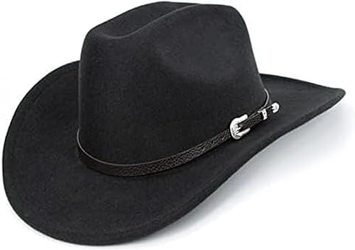 Sombrero de vaquero occidental para hombres y mujeres, sombrero clásico enrollable con cinturón de hebilla (tamaño M-L)
