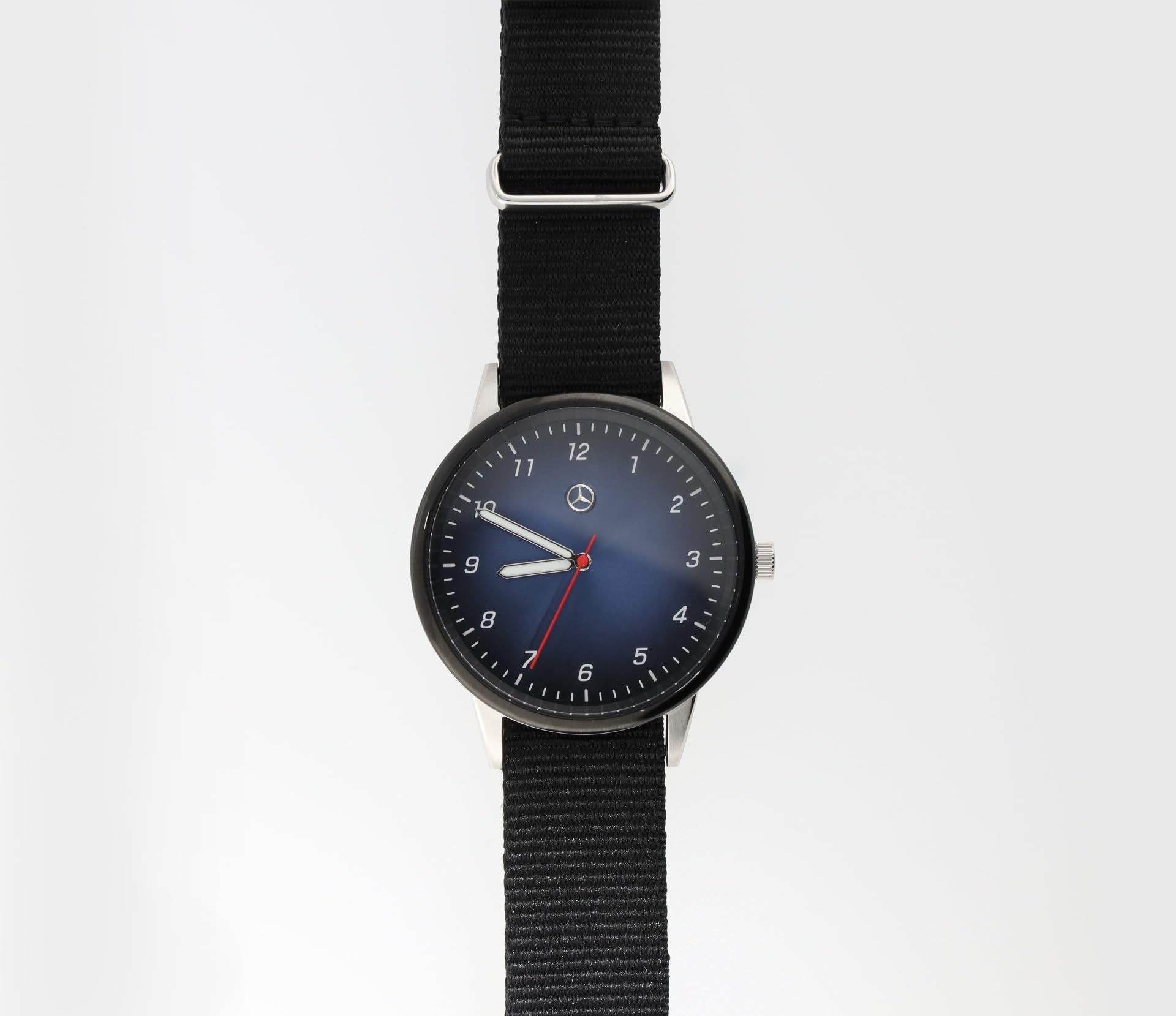 Mercedes-Benz Orologio da polso da uomo, 42 mm, acciaio inox/nylon, movimento al quarzo Miyota, impermeabile 5 ATM, vetro minerale, colore: nero/blu