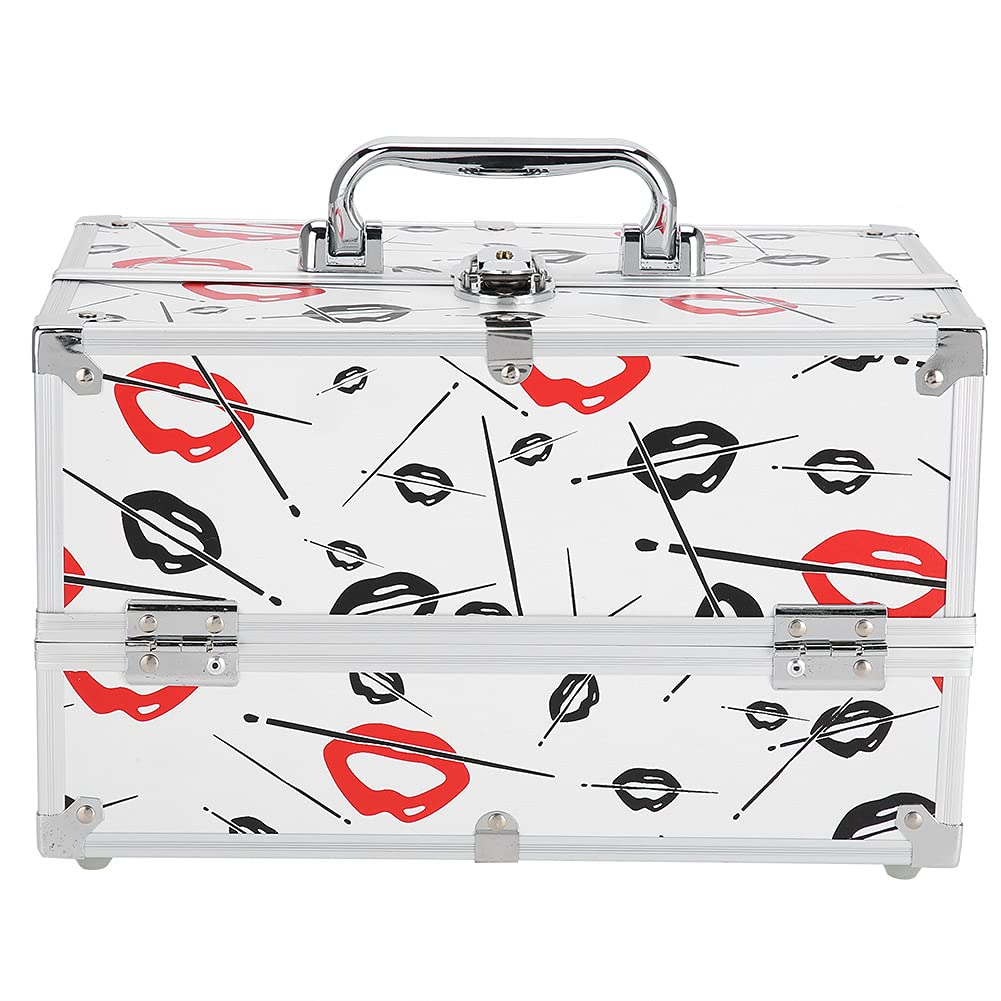 Jiawu Scatola Porta Cosmetici Portatile con Manico, Custodia Organizer per Trucco Donna di Grande capacità - Pelle PU e Alluminio, Custodia Multilivello per Gioielli, Resistente Alla Ruggine, 3
