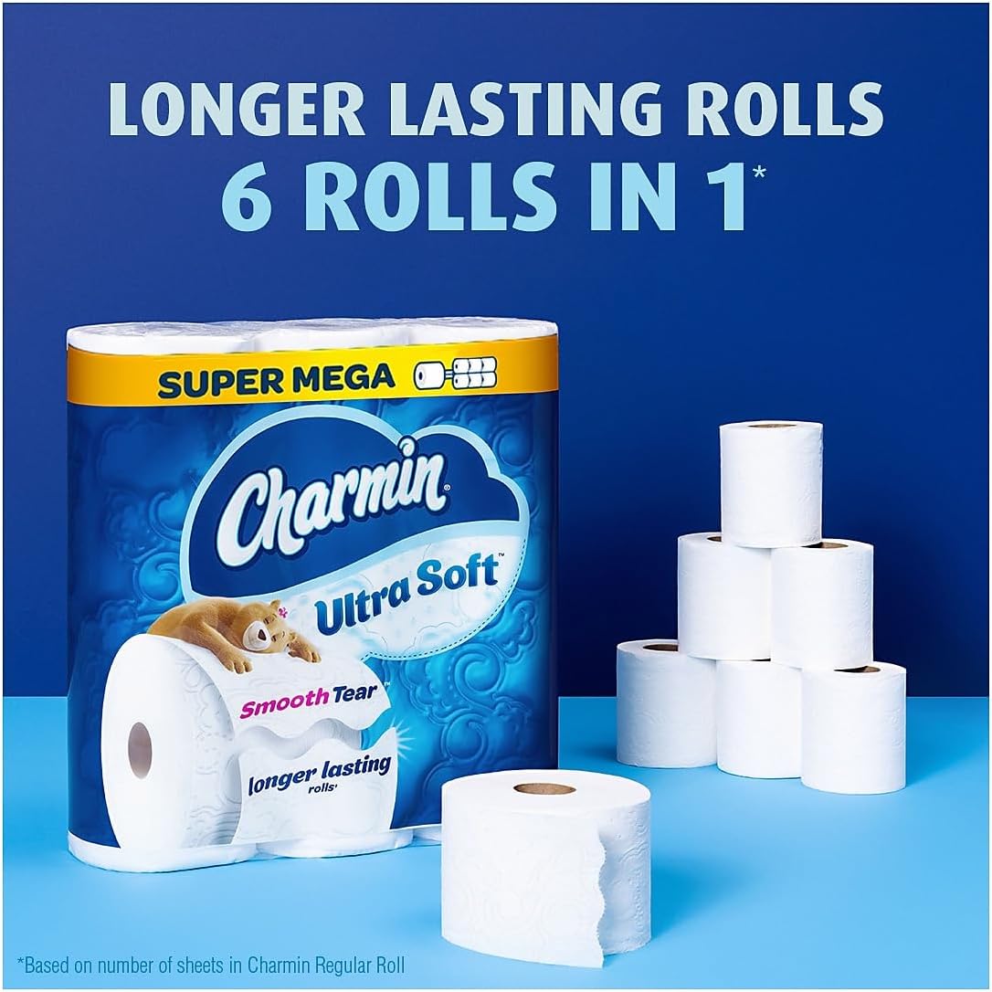 Charmin Ultra Soft Toilet Paper 6 Mega XL Rolls, 336 Sheets Per Roll (Packaging May Vary)