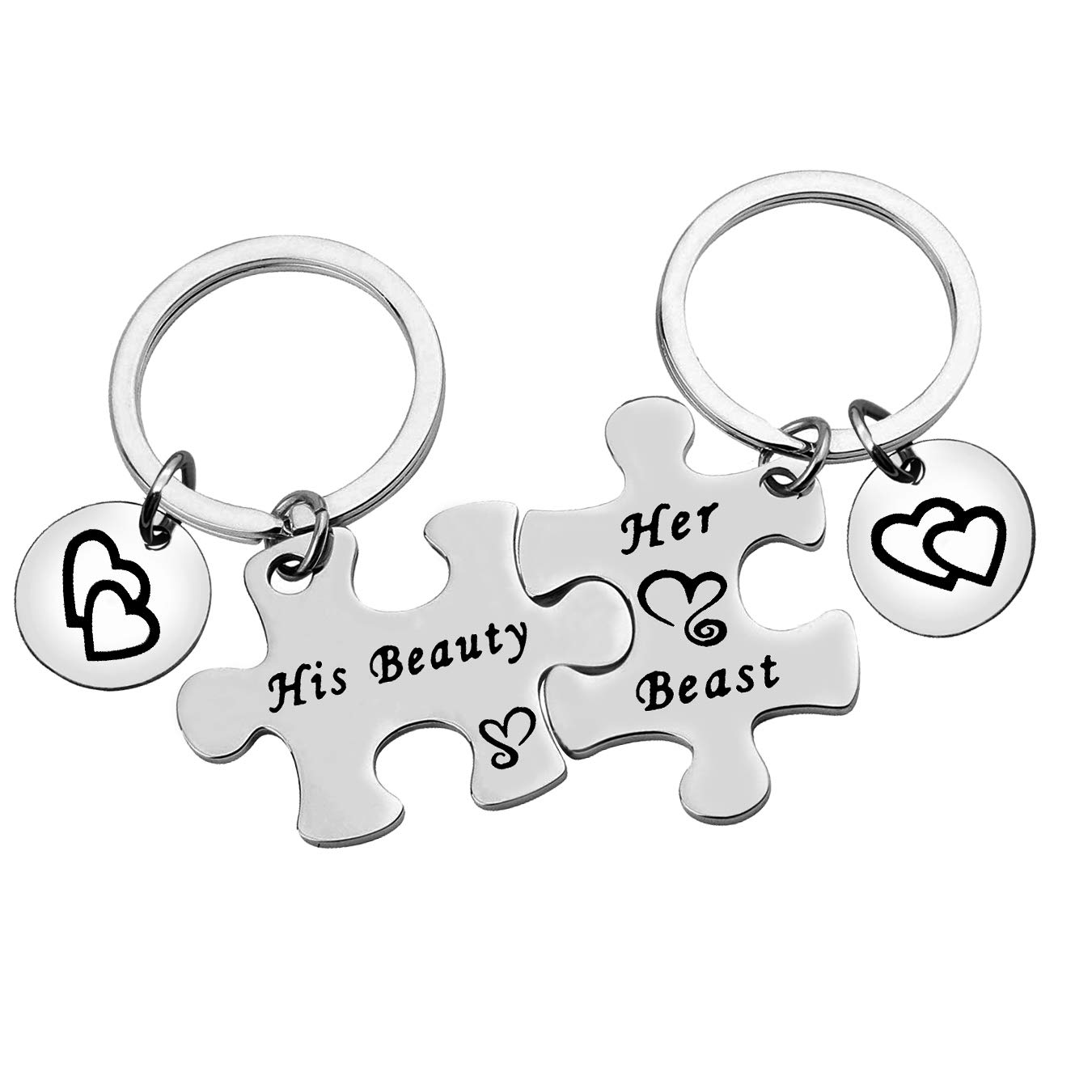 DabihuFunny Couple Matching Keychain Gift His Beauty Her Beast Keyring Set Valentines Day Jewelry His and Hers Keychain Birthday Anniversary Wedding Gift for Husband Wife Christmas Key Chain