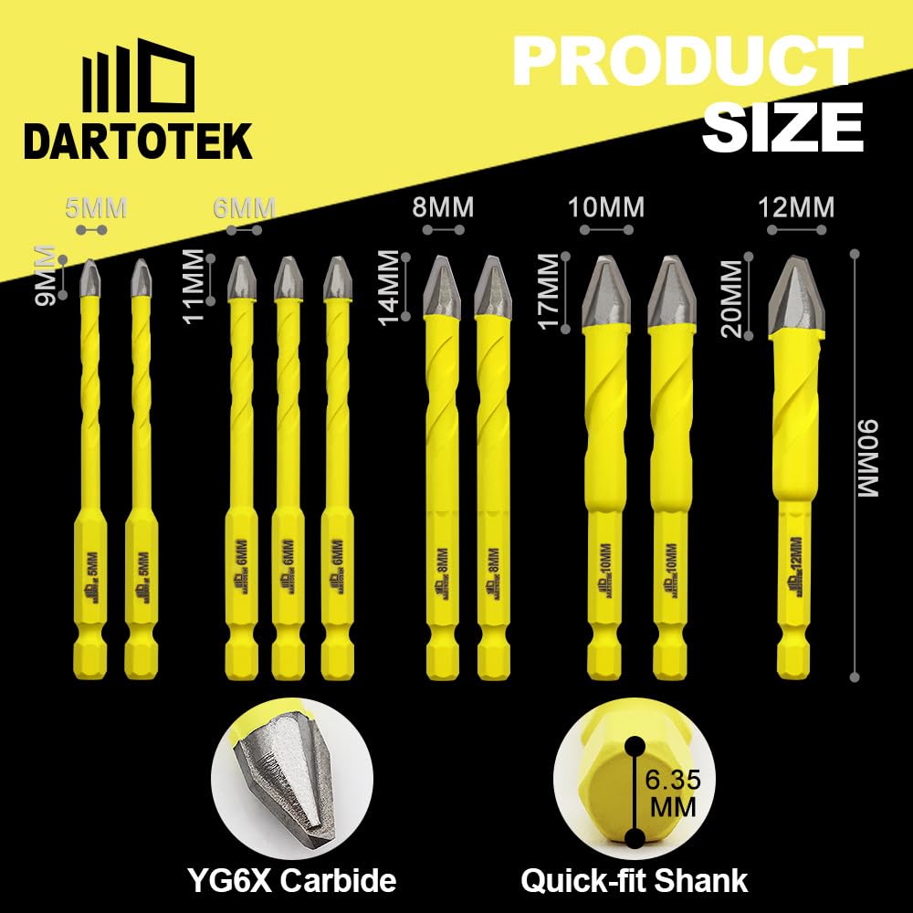 Crooked Head Eccentric Drill 5/6/8/10/12MM Sets of Bits DARTOTEK Twist Drill Bits Wood/Plastic/Glass/Concrete Brick Multi-Material Drill Bit with Bit Storage Case,10 pcs - Image 2
